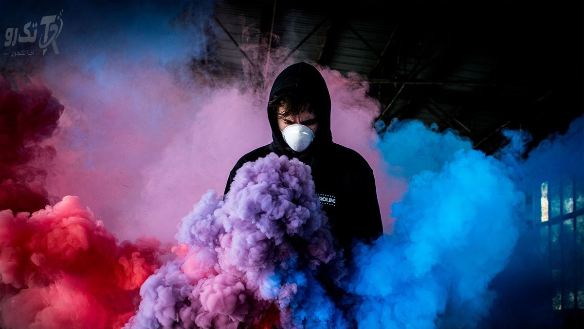 Man wearing black pullover hoodie to smoke light in mask his own